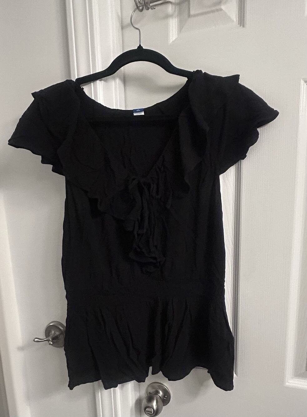 Old Navy Black Off Shoulder Ruffle Top Blouse Womens Medium Tall M
